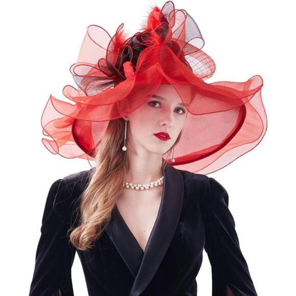 Women's Kentucky Derby Church Dress Hat C3 Red - Picture 3 of 7